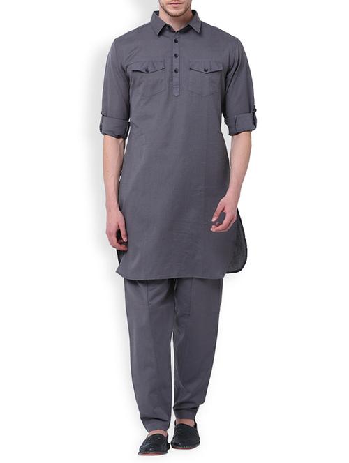 grey linen pathani set - 15052174 - Standard Image - 1