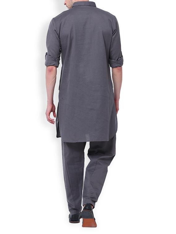 grey linen pathani set - 15052174 - Zoom Image - 4