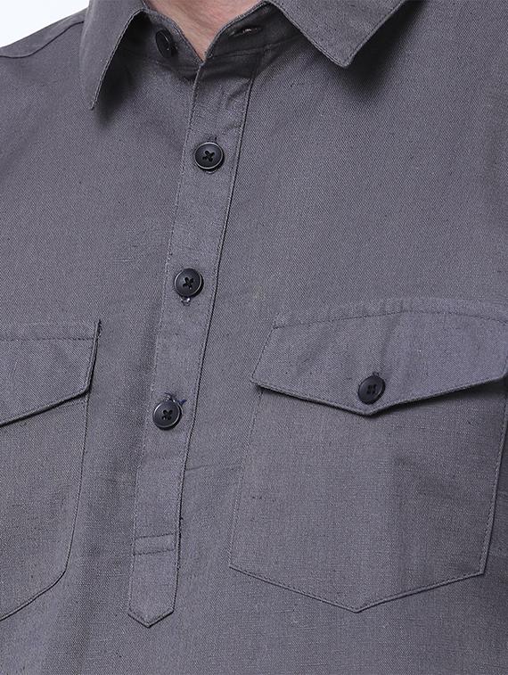 grey linen pathani set - 15052174 - Zoom Image - 5