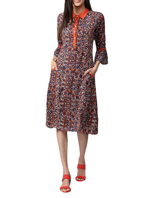 contrast detail flute sleeved a-line dress - 15052436 - Standard Image - 1