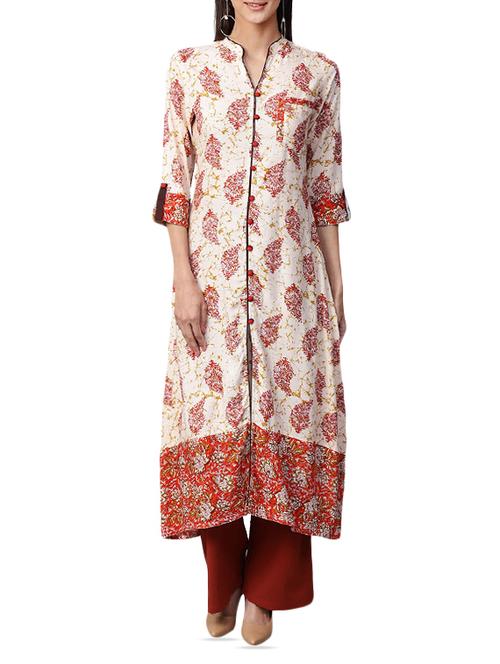 white rayon a-line kurta - 15052452 - Standard Image - 1