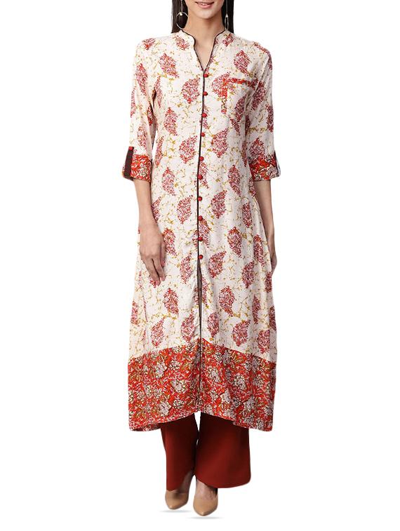 white rayon a-line kurta - 15052452 - Zoom Image - 1
