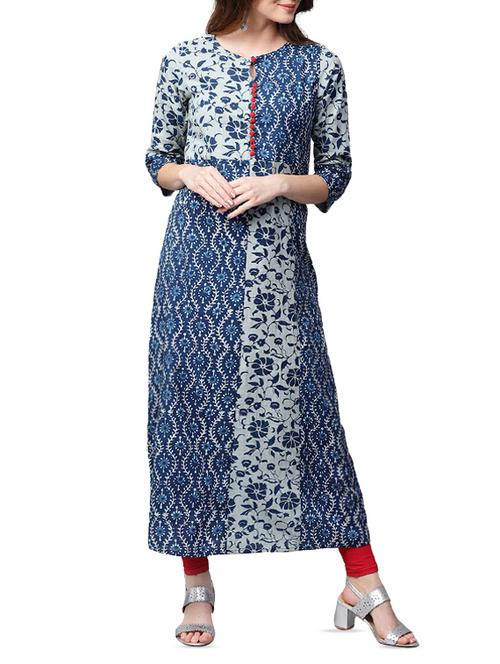 blue cotton a-line kurta - 15052454 - Standard Image - 1