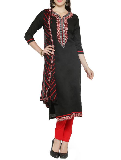 black cotton straight pant suits unstitched suit - 15052678 - Standard Image - 1