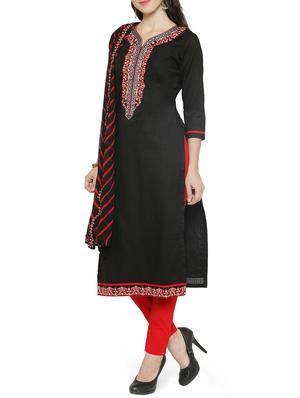 black cotton straight pant suits unstitched suit - 15052678 - Standard Image - 2