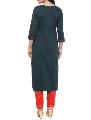 blue cotton straight pant suits unstitched suit - 15052687 - Standard Image - 3