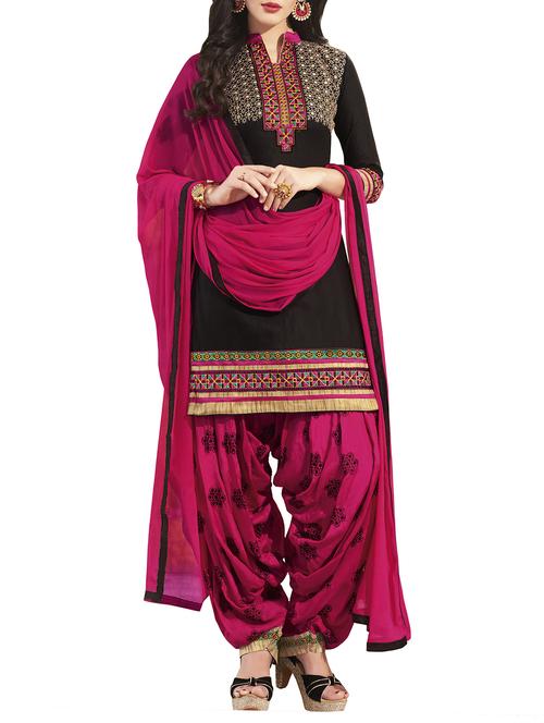 black cotton patiyala suits unstitched suit - 15052759 - Standard Image - 1