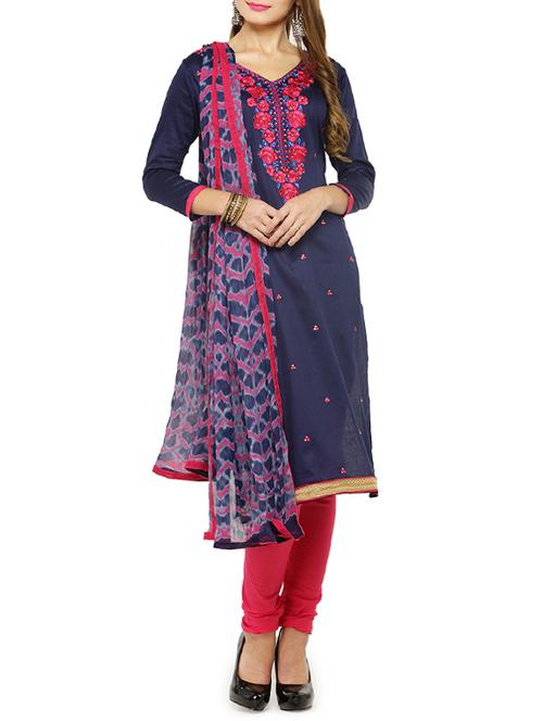 blue silk churidaar suits unstitched suit - 15052774 - Standard Image - 1