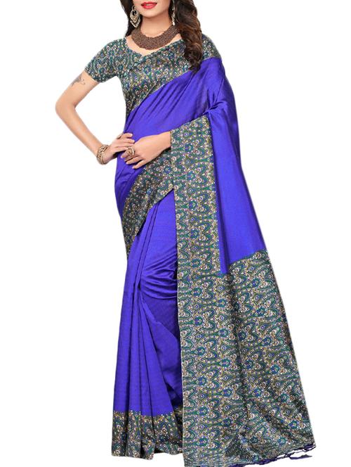 blue art silk printed saree with blouse - 15052846 - Standard Image - 1