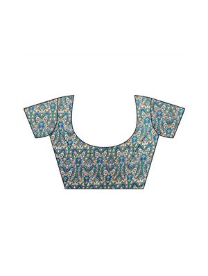 blue art silk printed saree with blouse - 15052846 - Standard Image - 3