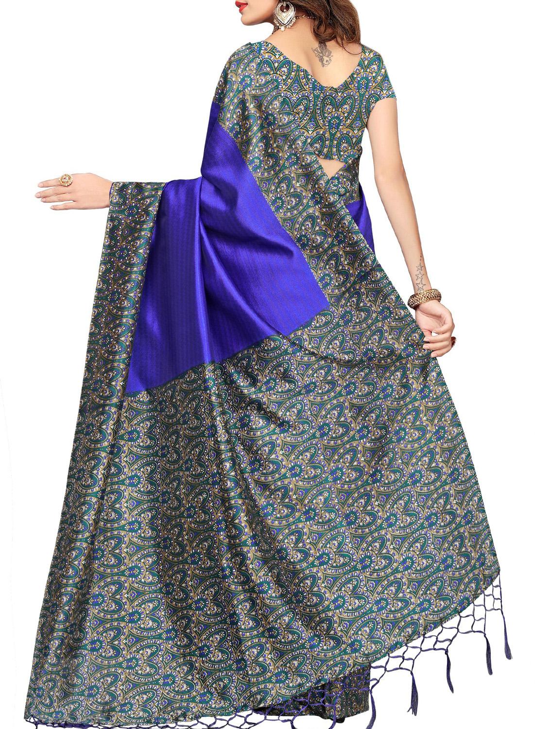 blue art silk printed saree with blouse - 15052846 - Zoom Image - 2
