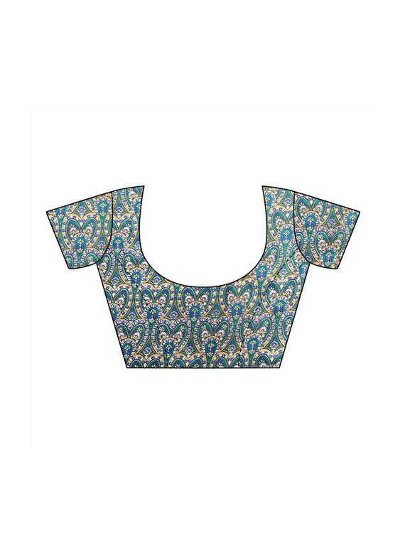 blue art silk printed saree with blouse - 15052846 - Zoom Image - 3