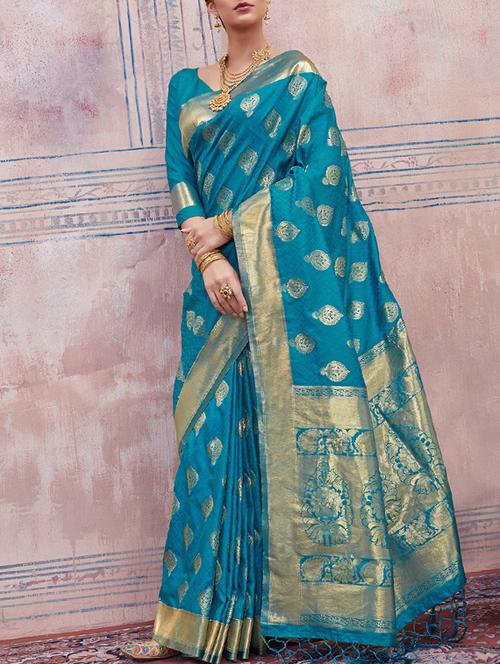 sky blue banarasi silk saree with blouse - 15053638 - Very Small Image - 1