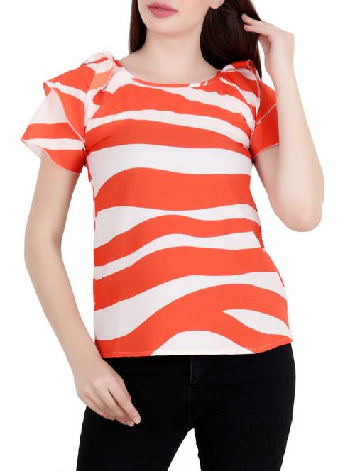 orange crepe printed top - 15053646 - Standard Image - 1