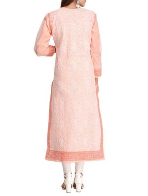 peach cotton straight kurta - 15053771 - Standard Image - 3