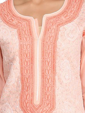 peach cotton straight kurta - 15053771 - Standard Image - 4