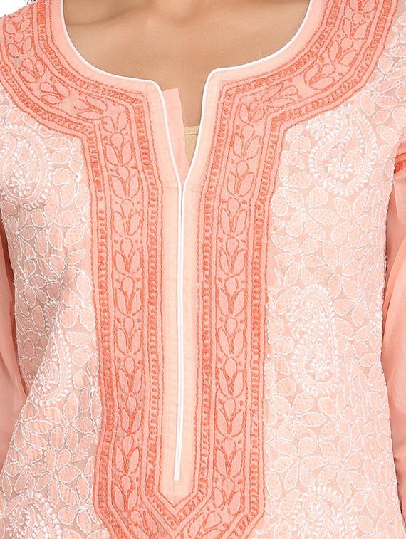 peach cotton straight kurta - 15053771 - Zoom Image - 4