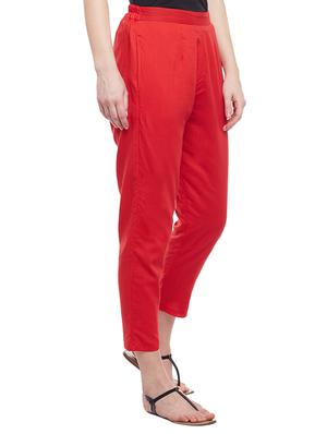 red solid cotton peg trouser - 15054070 - Standard Image - 2