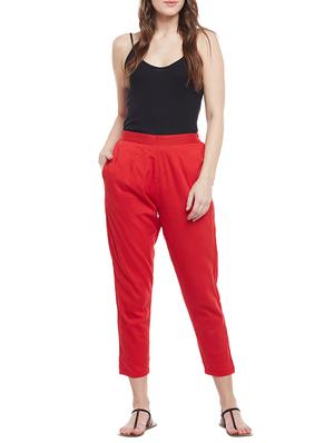 red solid cotton peg trouser - 15054070 - Standard Image - 4