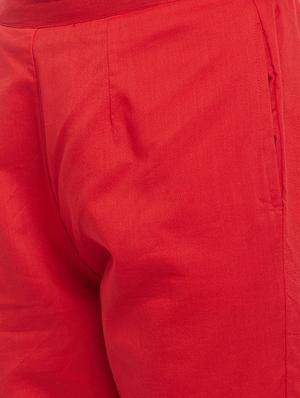 red solid cotton peg trouser - 15054070 - Standard Image - 5