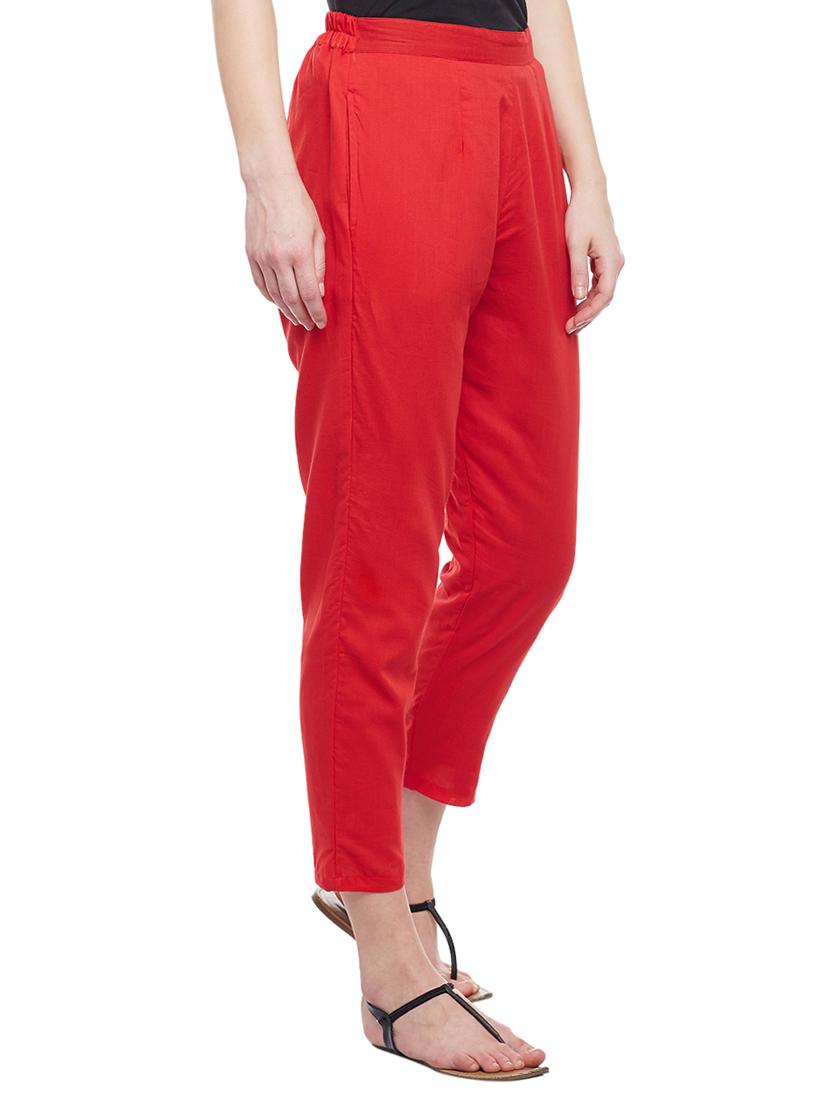 red solid cotton peg trouser - 15054070 - Zoom Image - 2