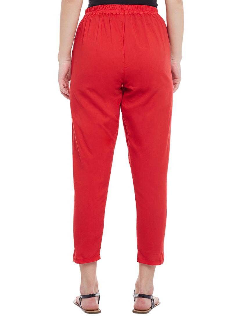 red solid cotton peg trouser - 15054070 - Zoom Image - 3