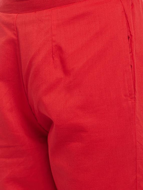 red solid cotton peg trouser - 15054070 - Zoom Image - 5