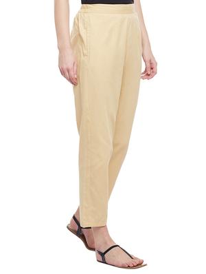 beige solid cotton peg trouser - 15054071 - Standard Image - 2