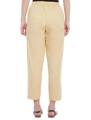 beige solid cotton peg trouser - 15054071 - Standard Image - 3