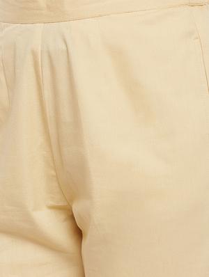 beige solid cotton peg trouser - 15054071 - Standard Image - 5