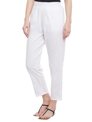 white solid cotton peg trouser - 15054072 - Standard Image - 2