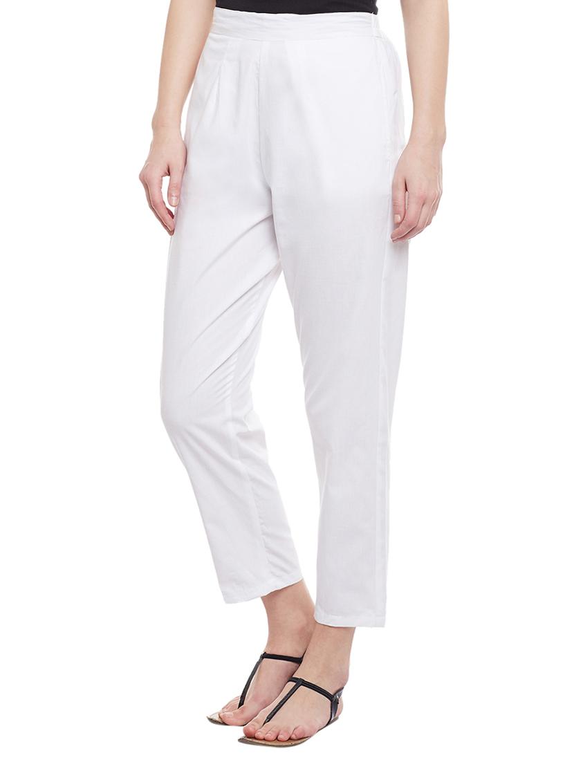 white solid cotton peg trouser - 15054072 - Zoom Image - 2