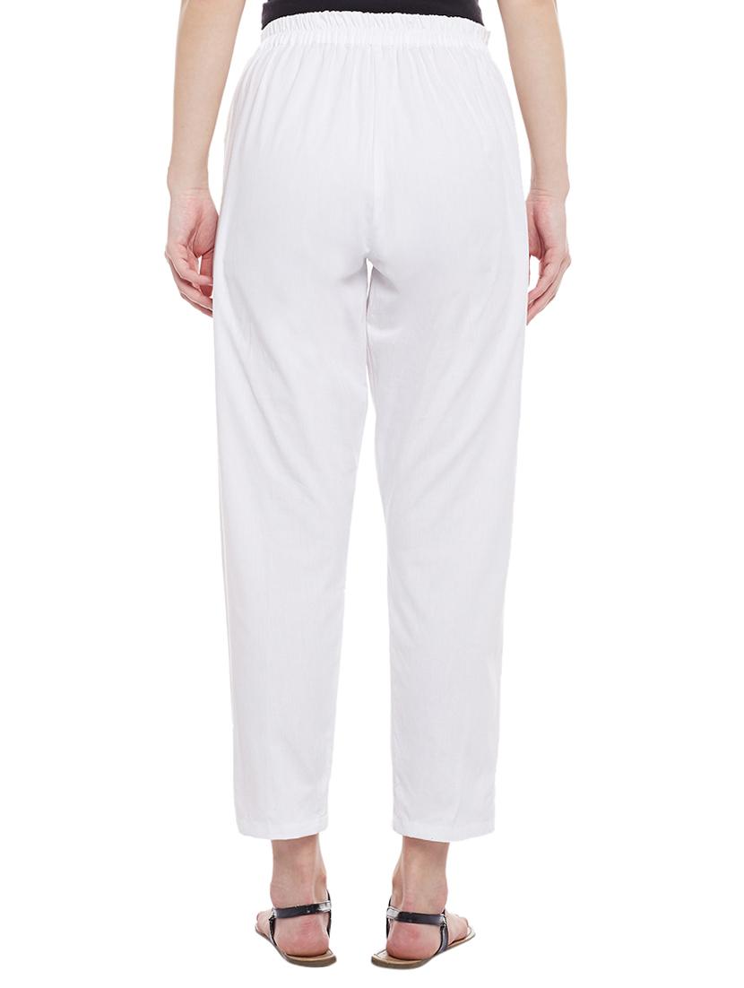 white solid cotton peg trouser - 15054072 - Zoom Image - 3