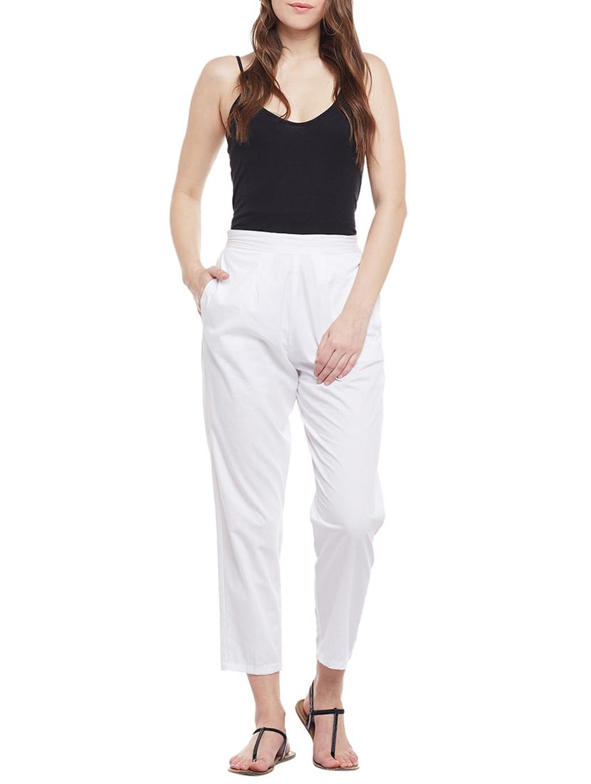 white solid cotton peg trouser - 15054072 - Zoom Image - 4