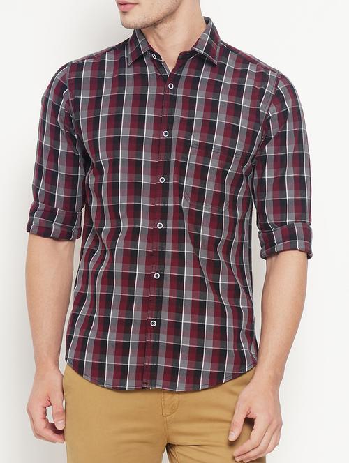 maroon cotton casual shirt - 15054105 - Standard Image - 1