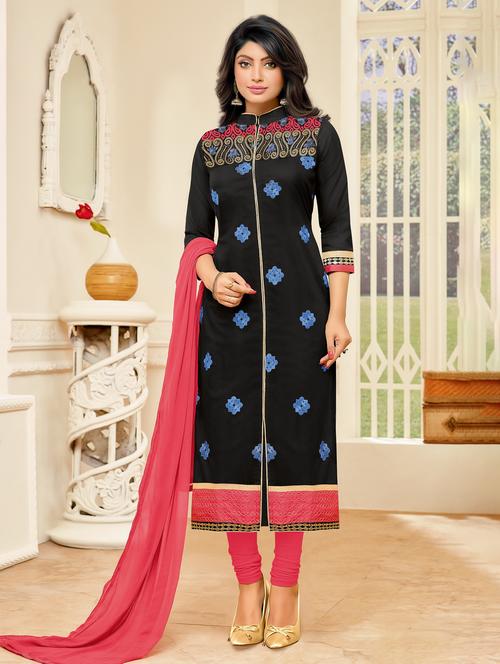 black cotton unstitched churidaar suits - 15054938 - Standard Image - 1