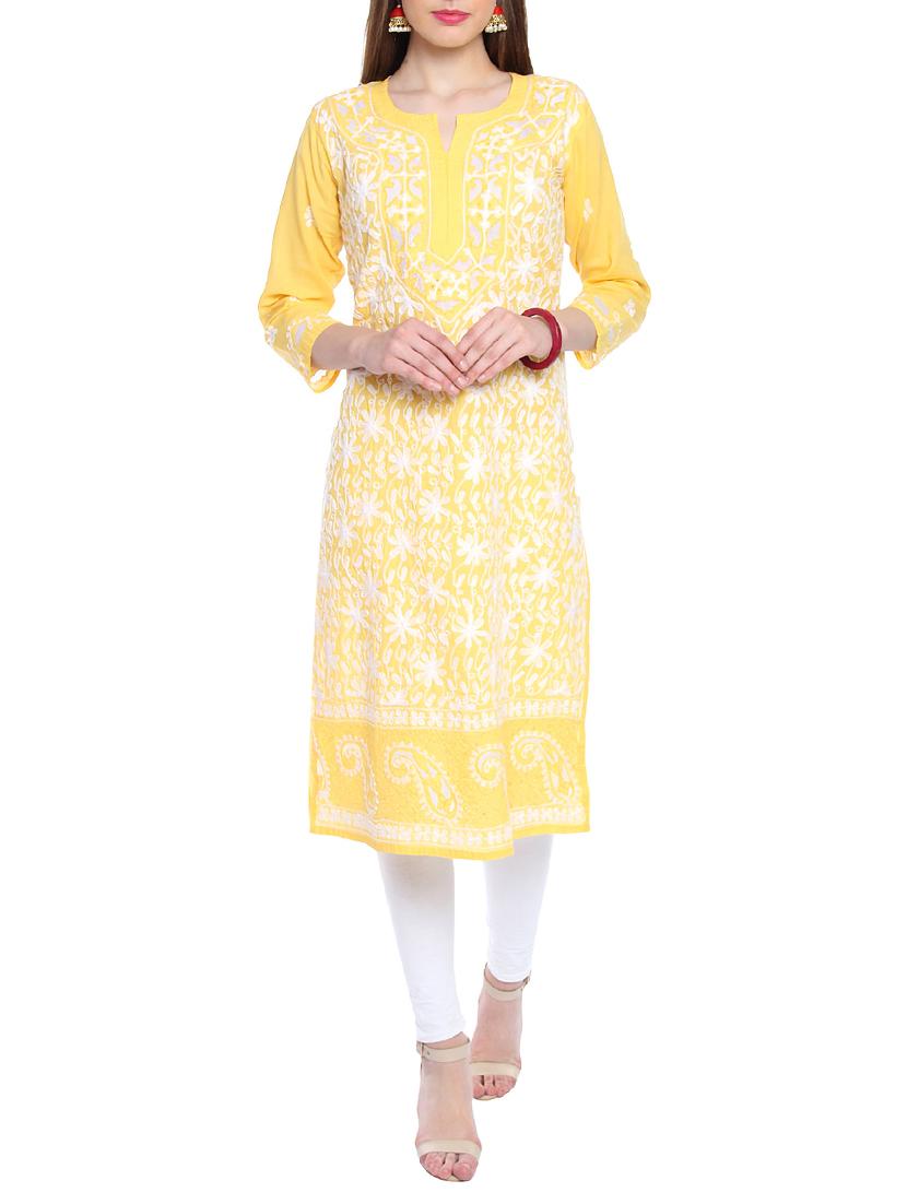 yellow cotton solid kurta - 15055140 - Zoom Image - 1