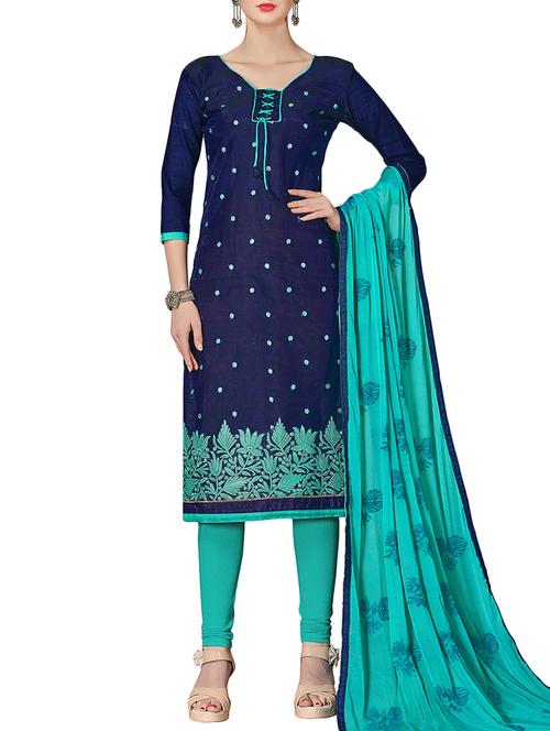 blue chanderi cotton churidaar suits unstitched suit - 15055857 - Very Small Image - 1