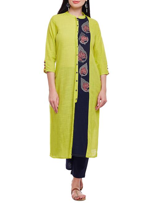 green viscose straight kurta - 15056028 - Standard Image - 1