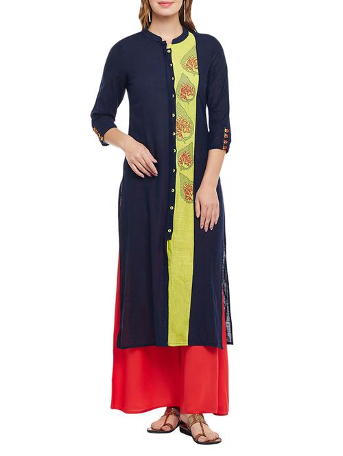 blue rayon straight kurta - 15056029 - Standard Image - 1