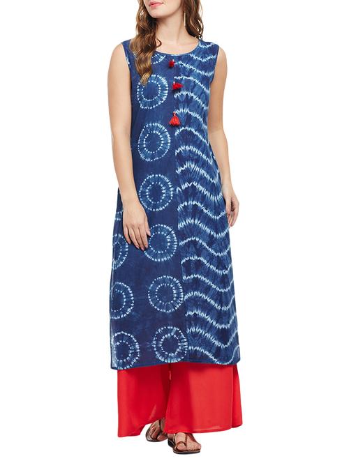 blue cotton straight kurta - 15056040 - Very Small Image - 1