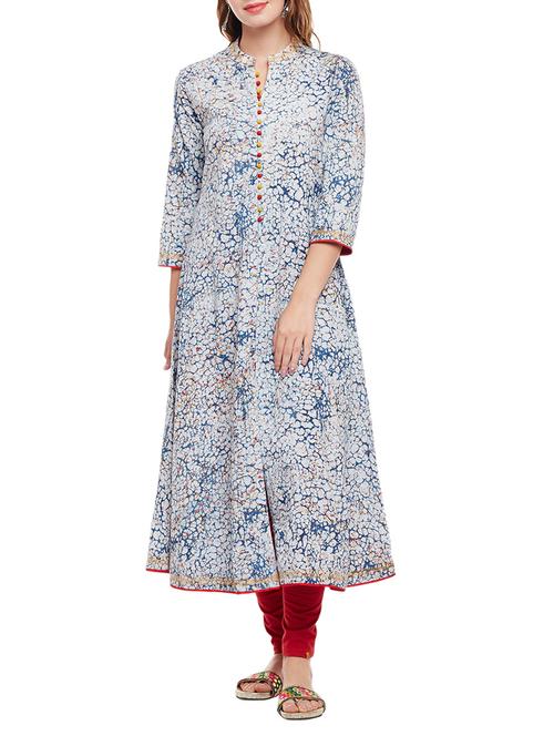 white cotton a-line kurta - 15056057 - Standard Image - 1