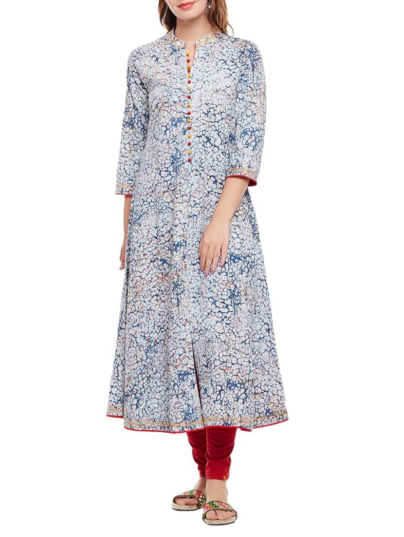 white cotton a-line kurta - 15056057 - Zoom Image - 1