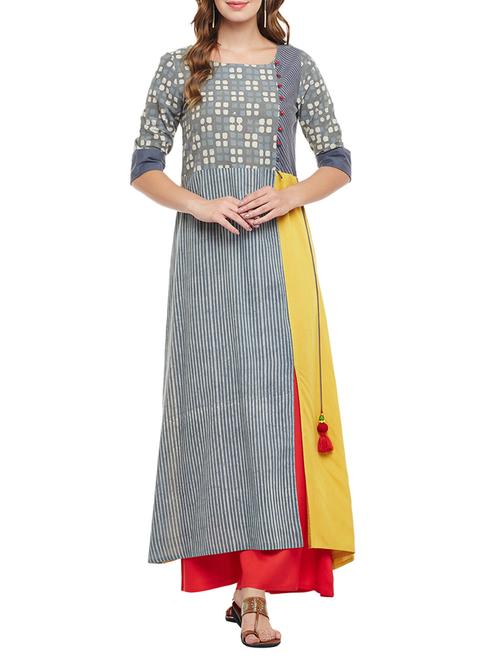 grey rayon a-line kurta - 15056065 - Standard Image - 1