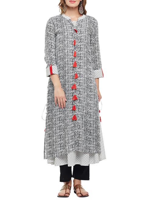 layered kurta with tassels - 15056069 - Standard Image - 1