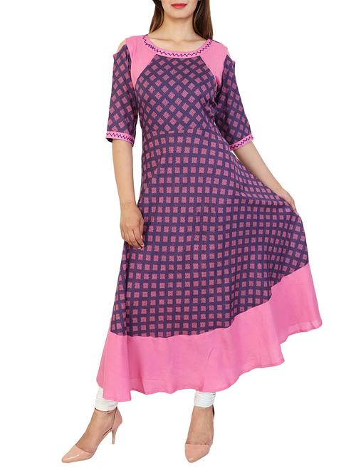 pink viscose flared kurta - 15056274 - Standard Image - 1