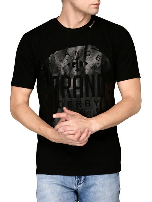 black cotton chest print t-shirt - 15056713 - Standard Image - 1