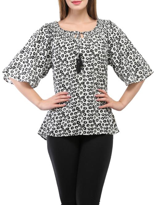 white animal printed rayon top - 15057359 - Standard Image - 1