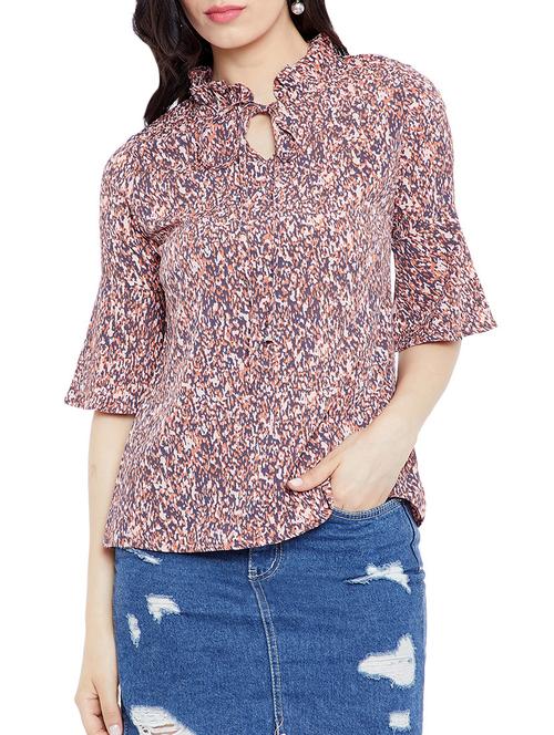 brown crepe printed top - 15057363 - Standard Image - 1
