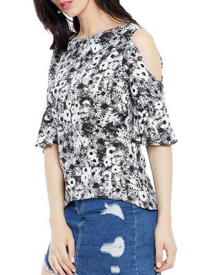 black crepe floral top - 15057368 - Standard Image - 2